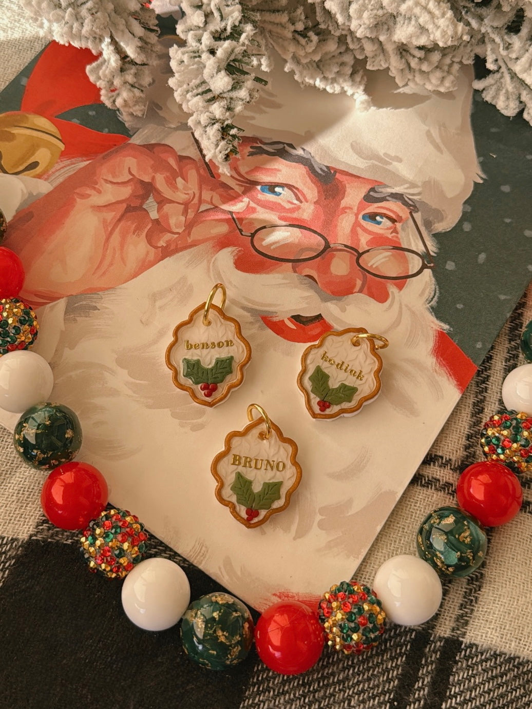 holly jolly | clay pet id tag