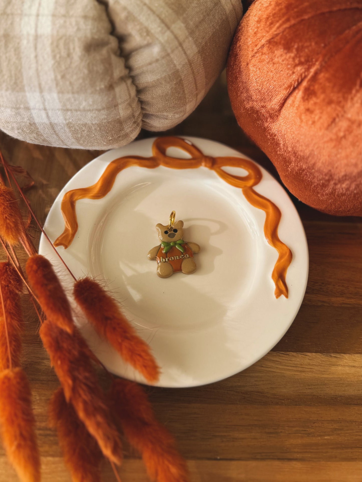 pumpkin teddy | clay pet id tag
