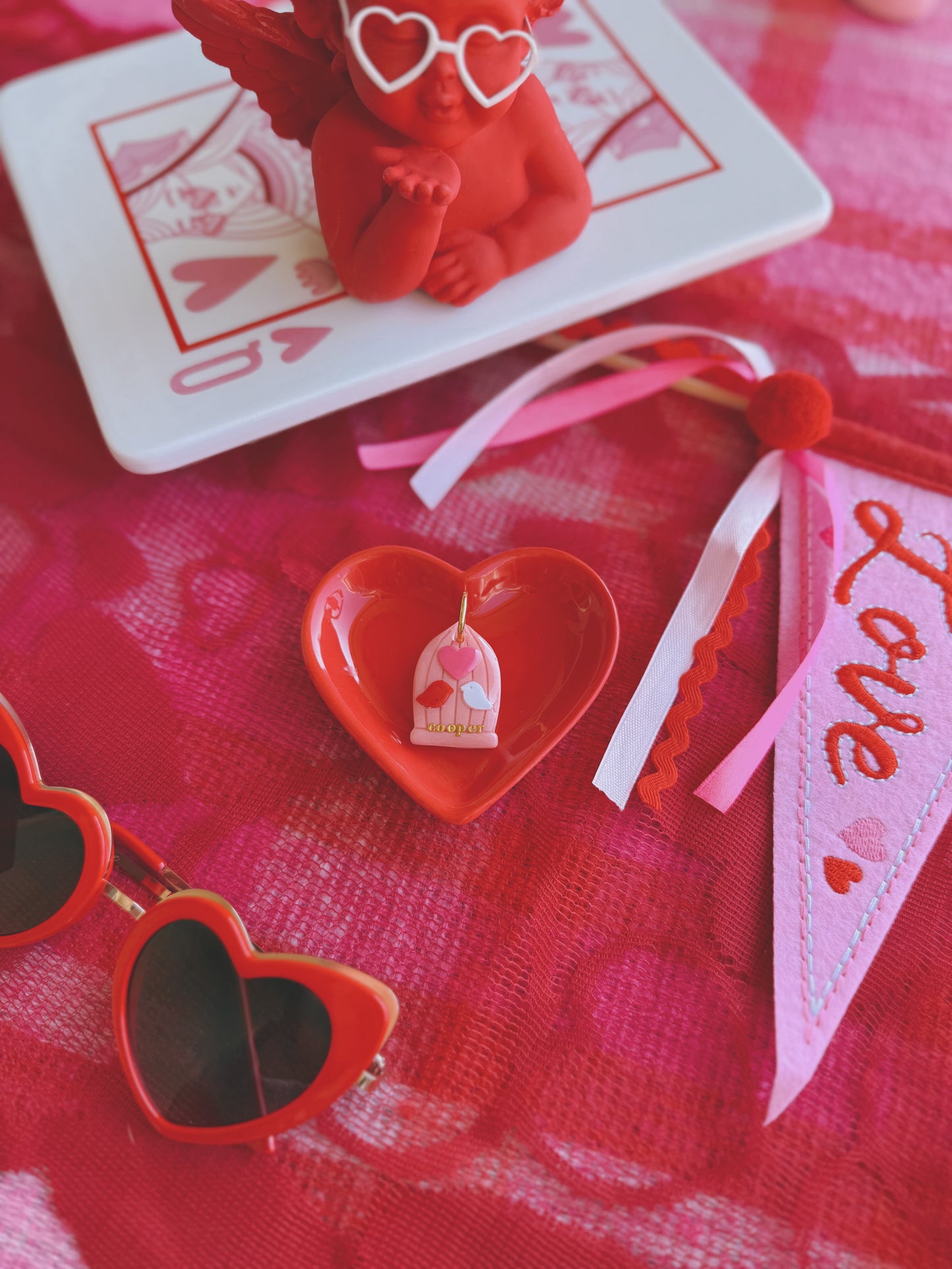 love birds | clay pet id tag