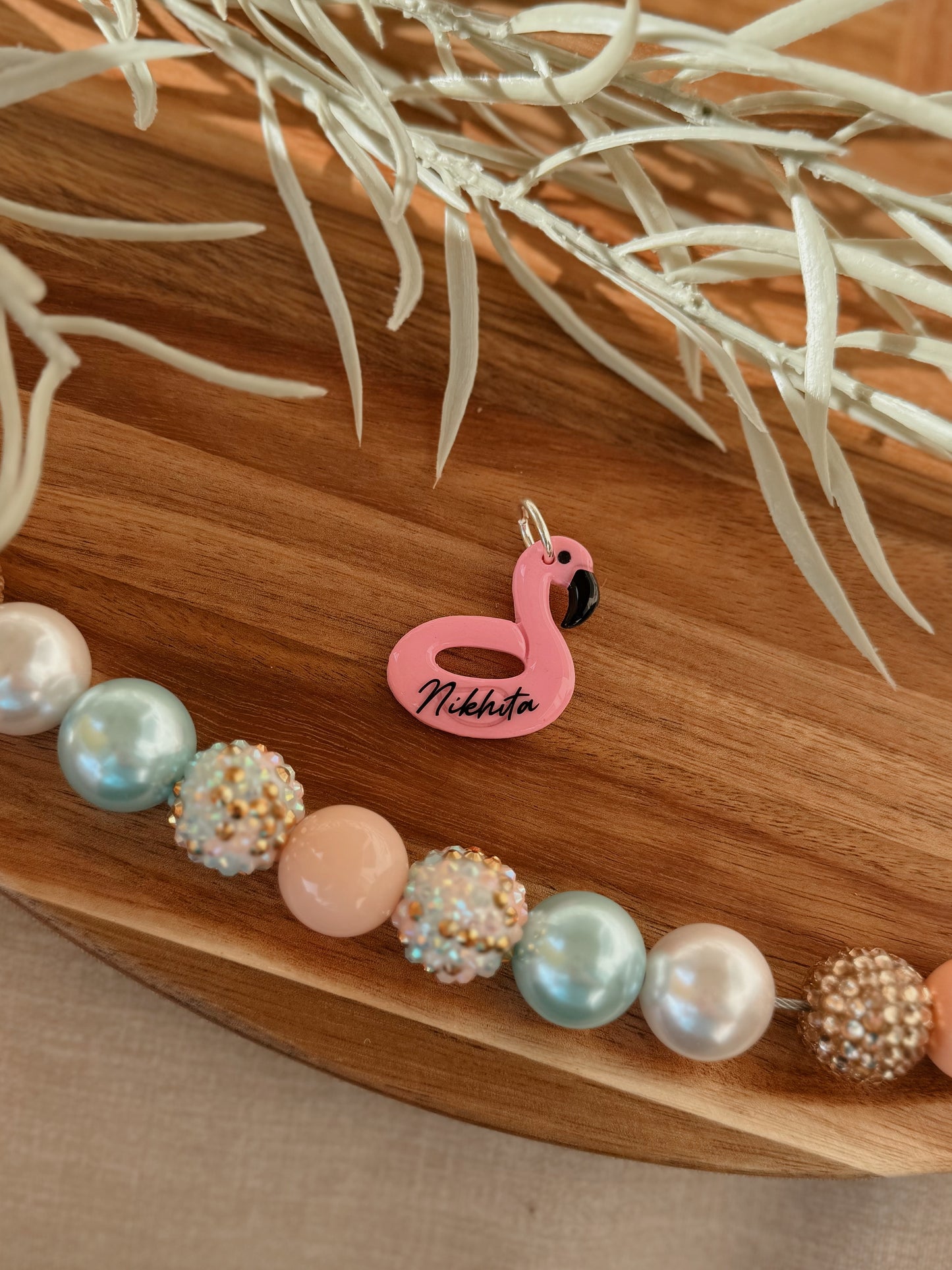 Flamingo Floaty | clay pet id tag