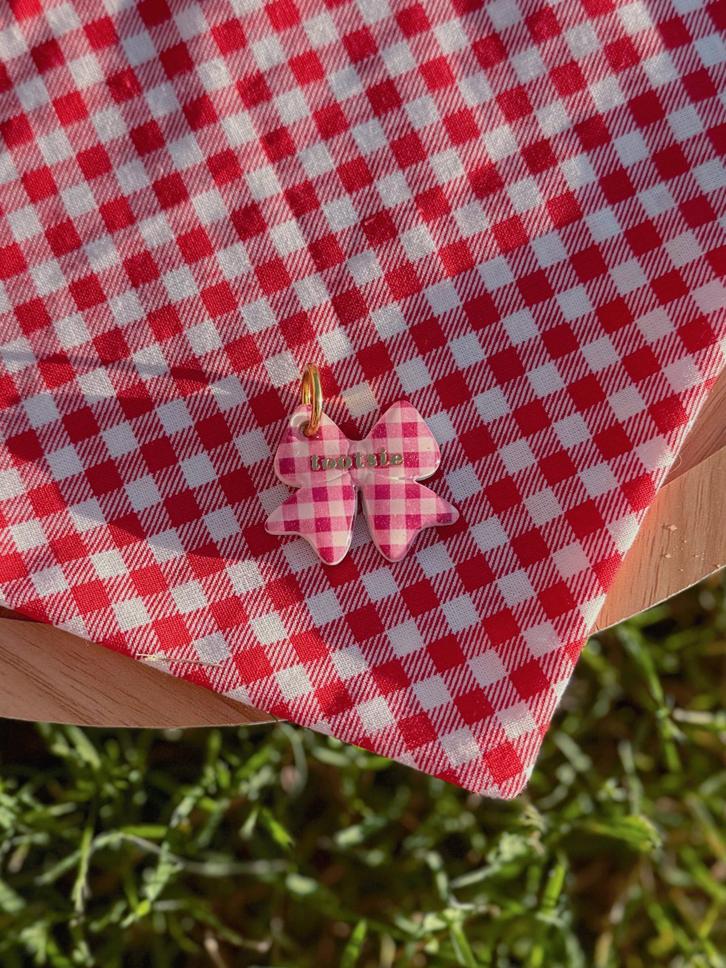 gingham bow | clay pet id tag