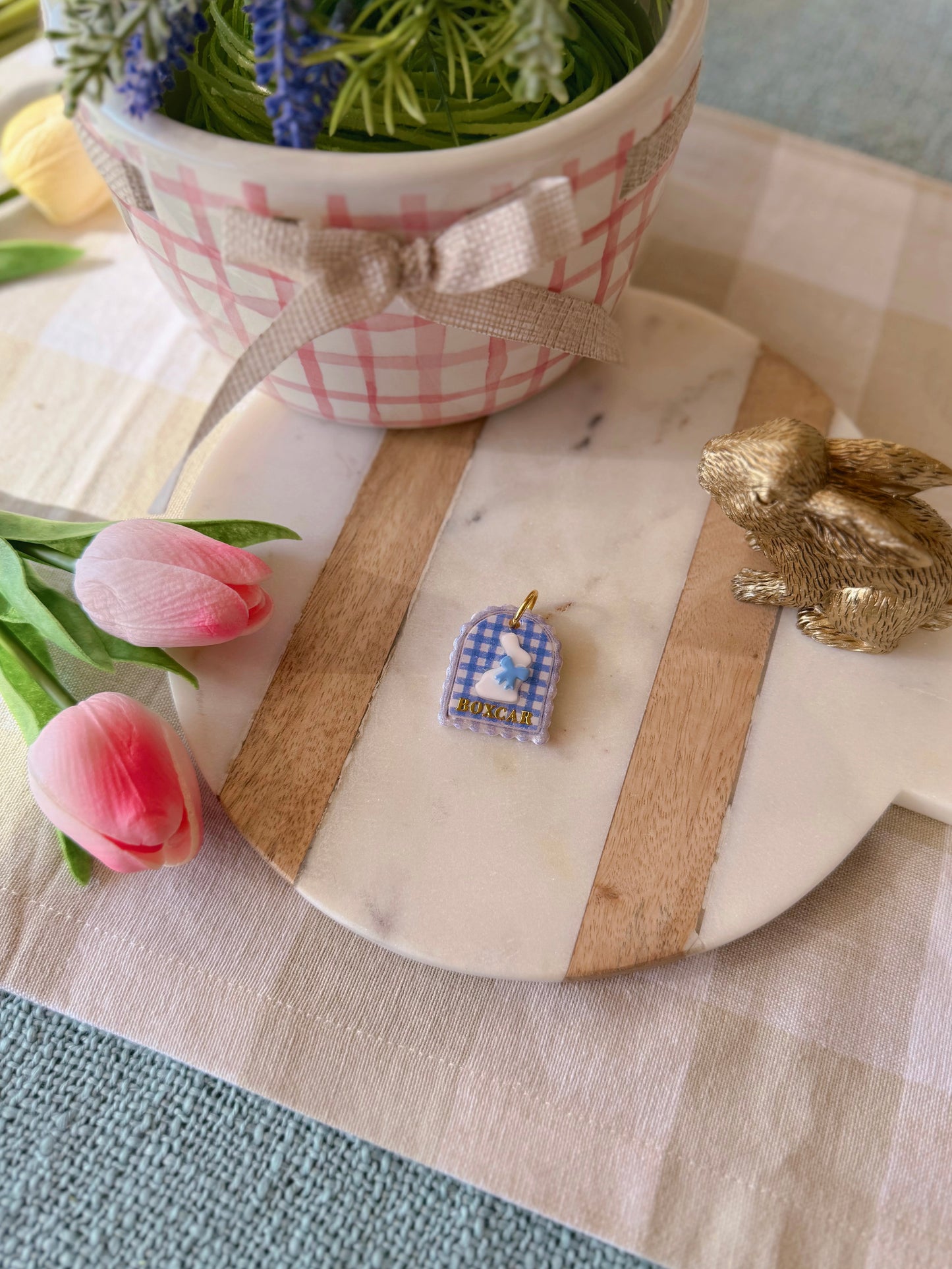 gingham cottontail | clay pet id tag