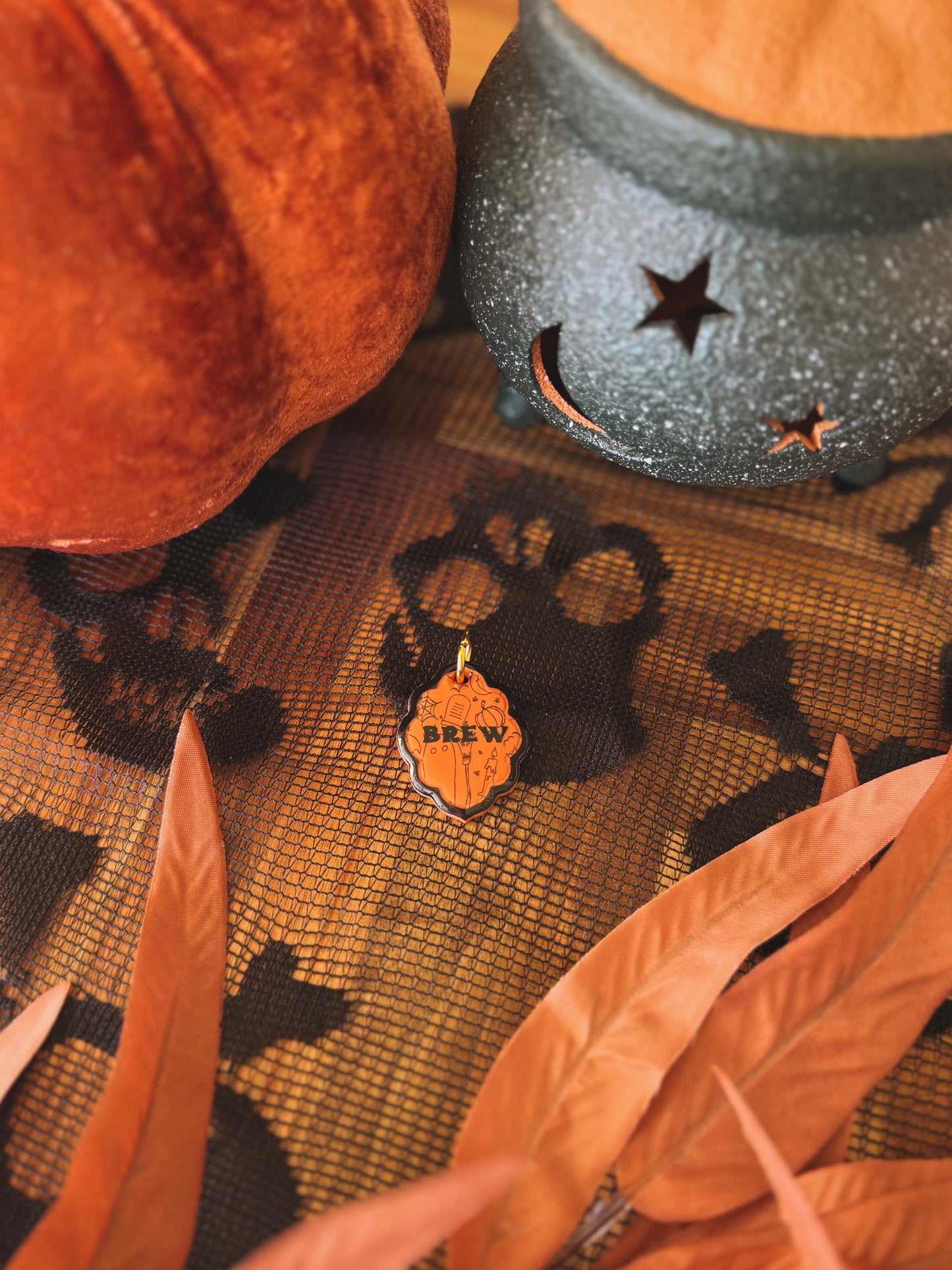 spooky scalloped oval | clay pet id tag