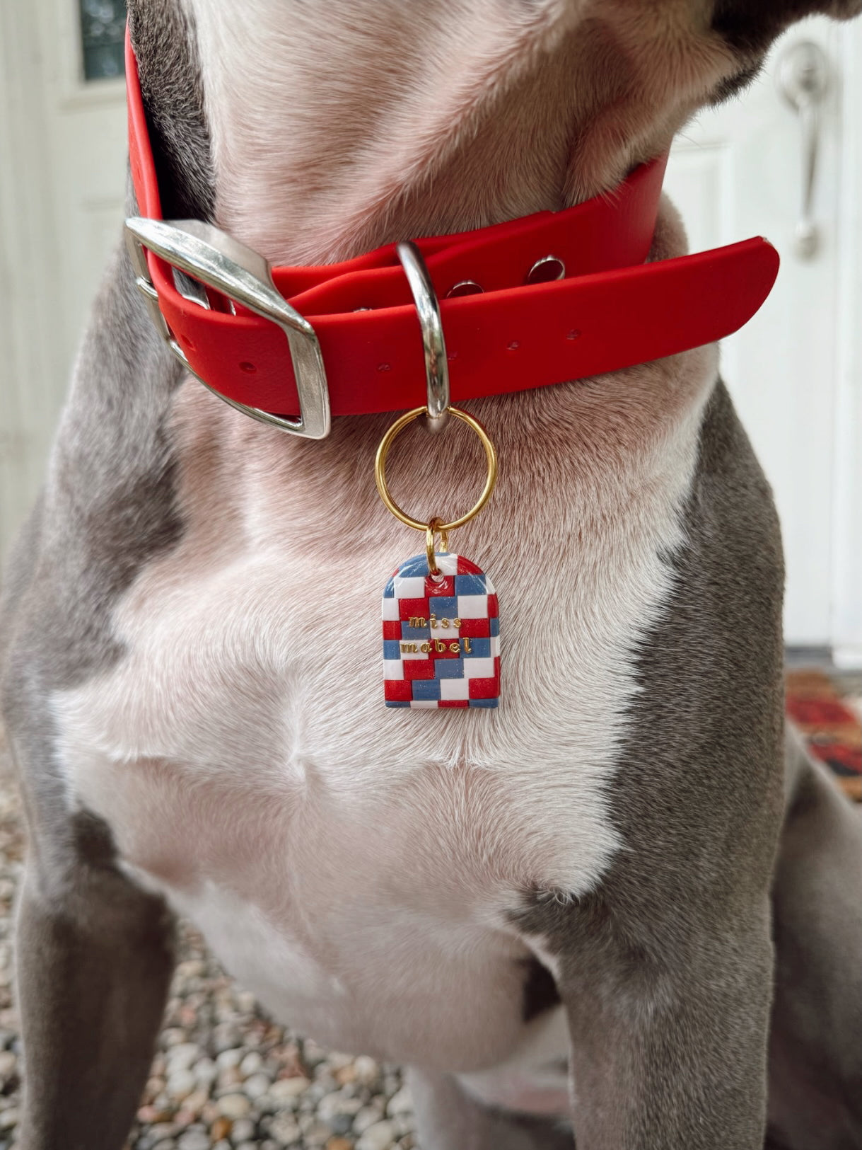 retro checkerboard | clay id tag