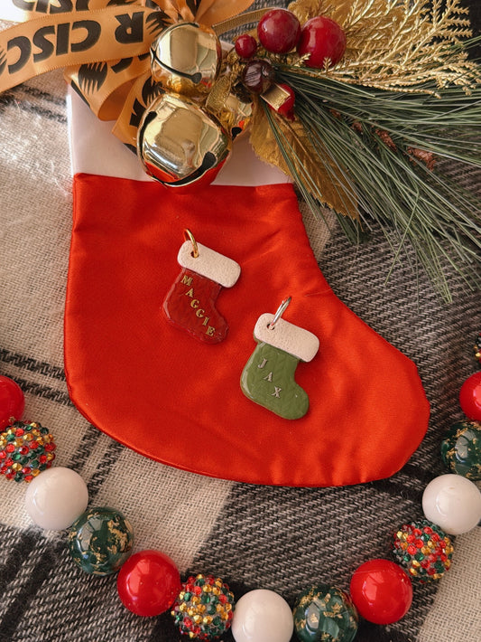 knitted stocking | clay pet id tag