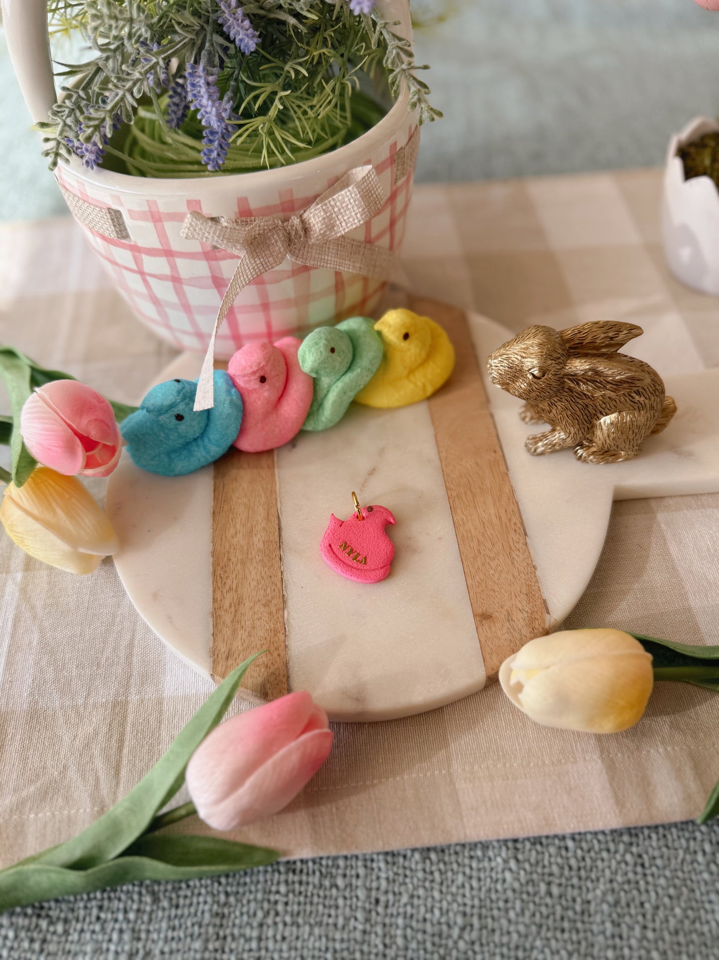 marshmallow chick | clay pet id tag