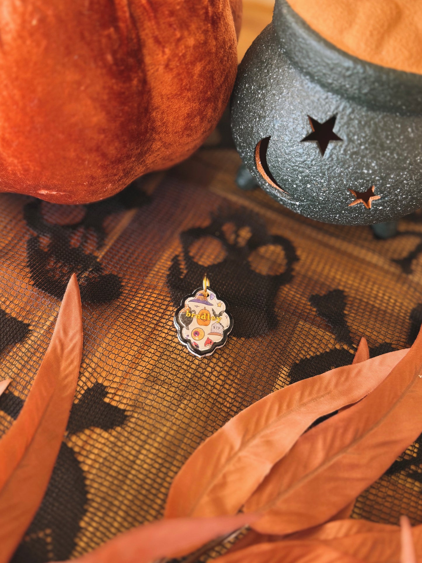 spooky scalloped oval | clay pet id tag