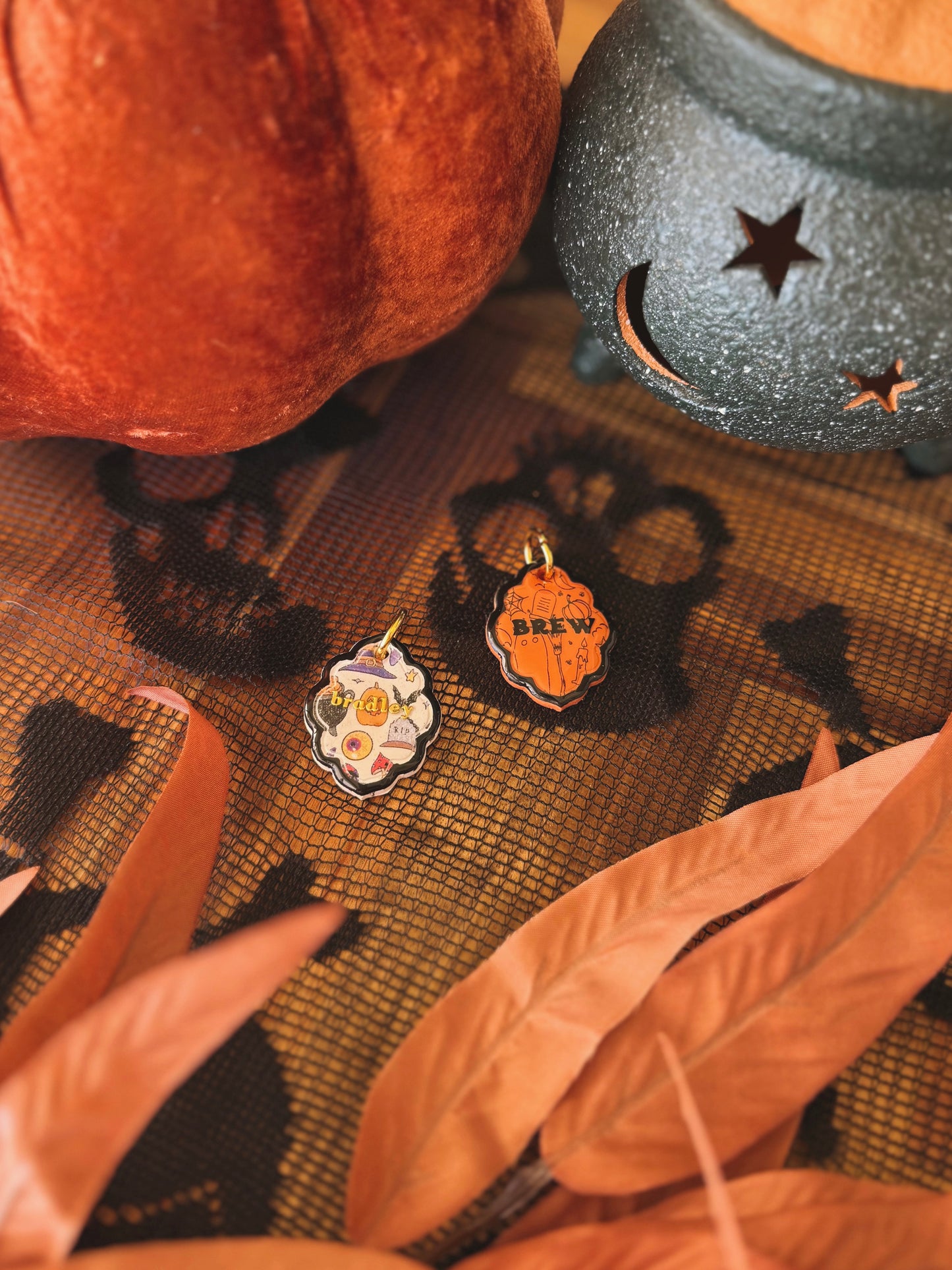 spooky scalloped oval | clay pet id tag