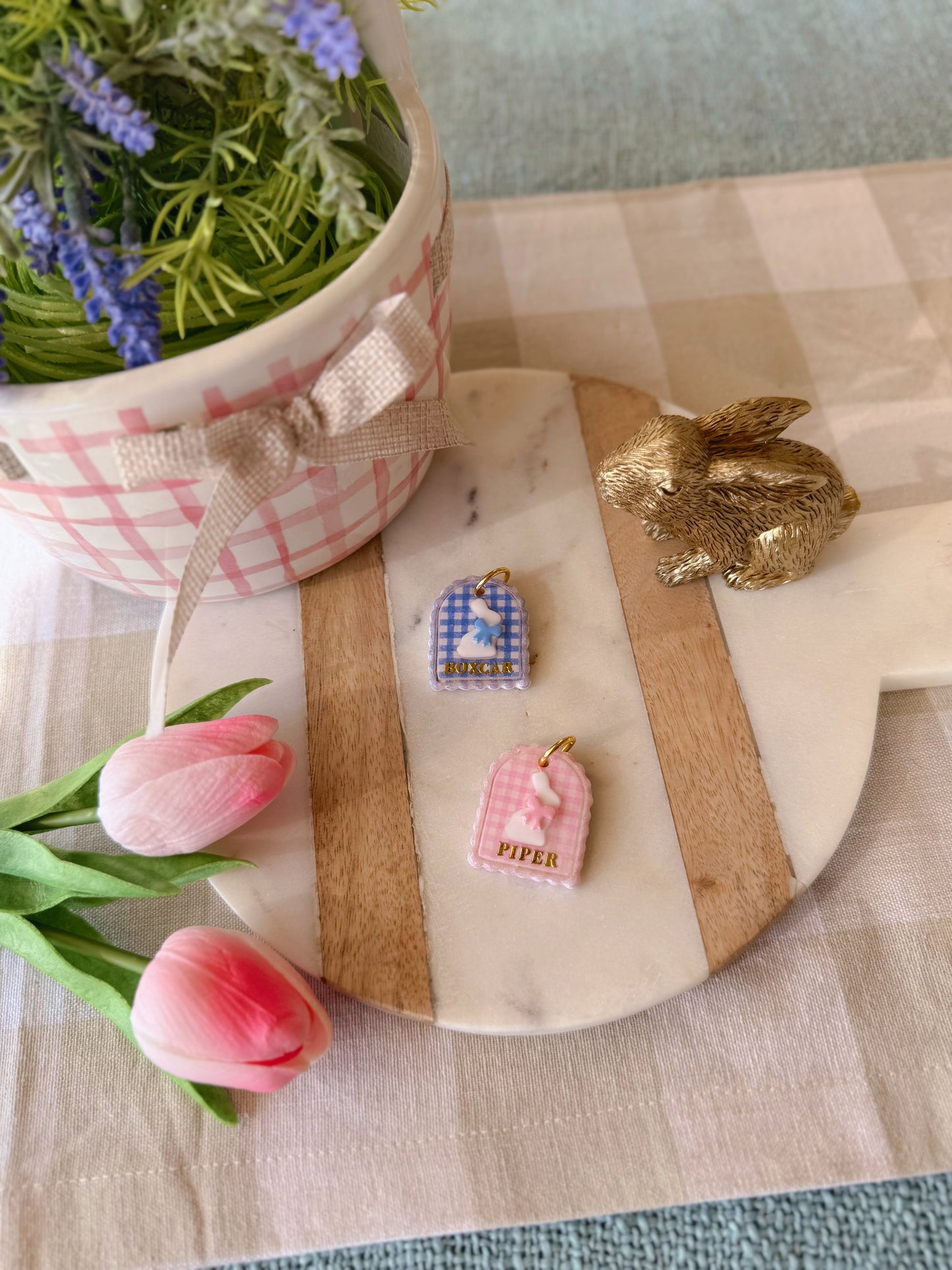 gingham cottontail | clay pet id tag