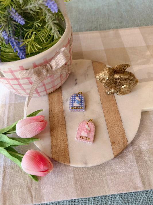 gingham cottontail | clay pet id tag