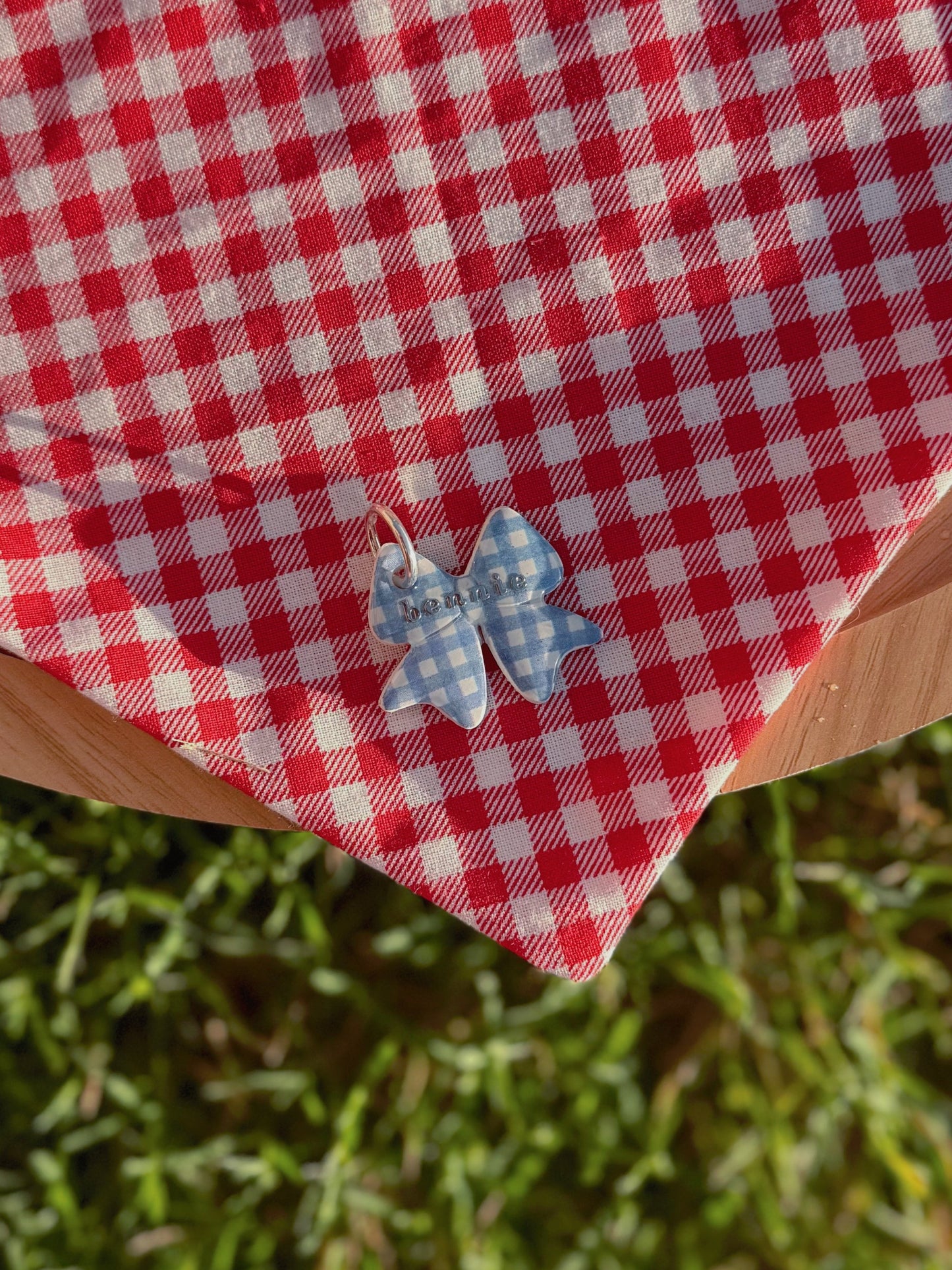 gingham bow | clay pet id tag