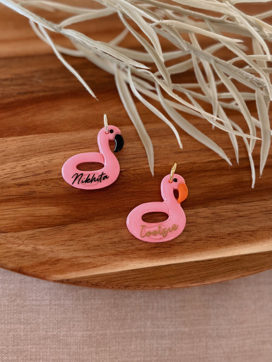 Flamingo Floaty | clay pet id tag