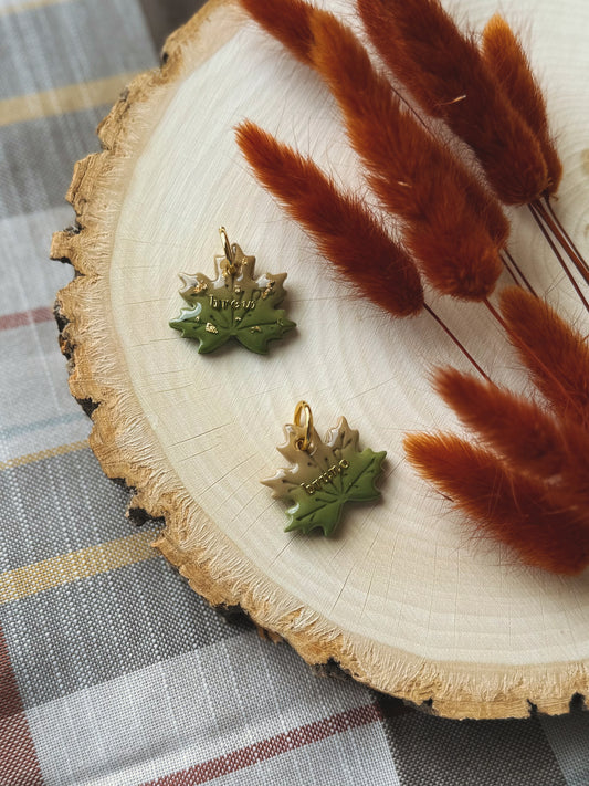 green maple leaf | clay pet id tag
