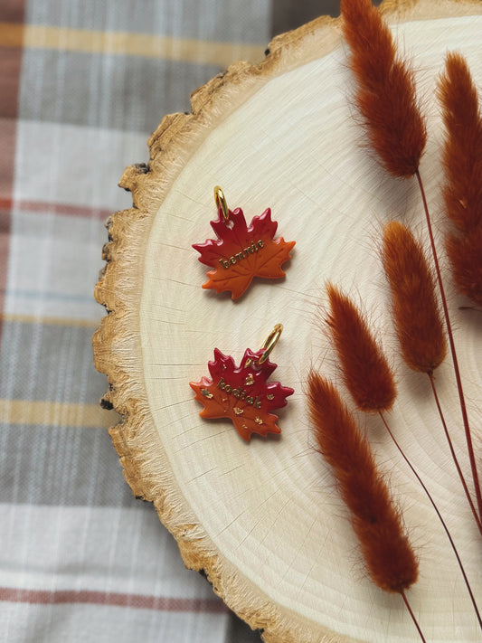 orange maple leaf | clay pet id tag