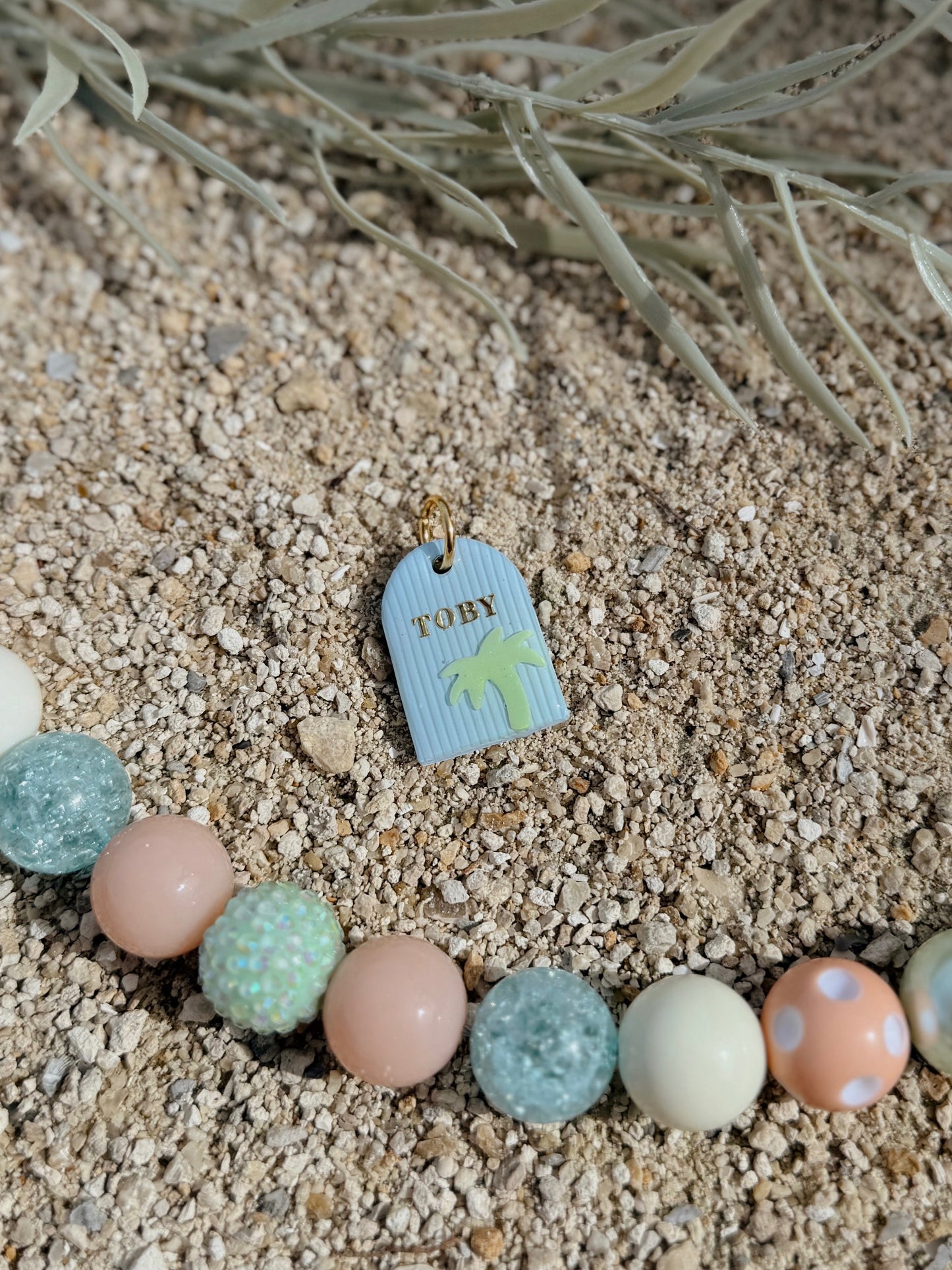 palm tree arch | clay pet id tag
